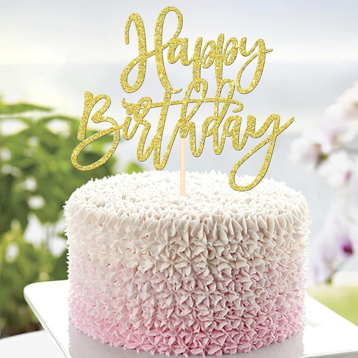 1 PCS Gold Happy Birthday & Anniversary Cake Topper