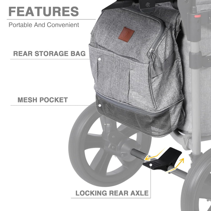 Foldable Wagons for Two Kids & Cargo, Collapsible Folding Stroller with Adjustable Handle Bar,Removable Canopy with 5-Point Harness Gray