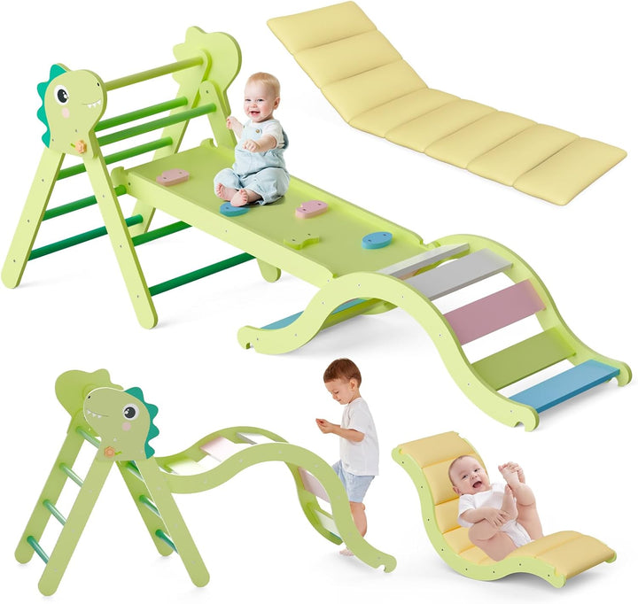 Pikler Triangle Set with Cushion, 9-In-1 Kids Climbing Toys for Toddlers 1-3 Inside, Montessori Toddler Climbing Toys Indoor, Large Wooden Pikler Triangle Climbing Set Baby Playground for Children