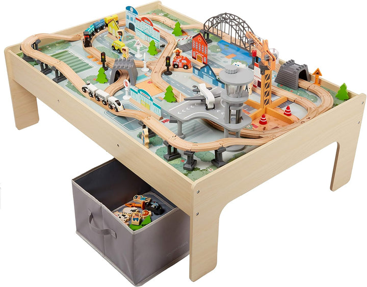 120 Piece Wooden Train Set with Table, Sturdy Tracks and Storage Bin, Multi-Activity, Kids Gift for Age 3Y+, 48.62 X 18.07 X 7.01 In