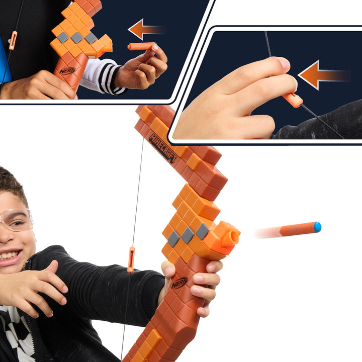 Minecraft Bow Dart Blaster, Pull-Back String Priming, 8  N1 Compatible Only with N1 Dart Blasters, Ages 8+
