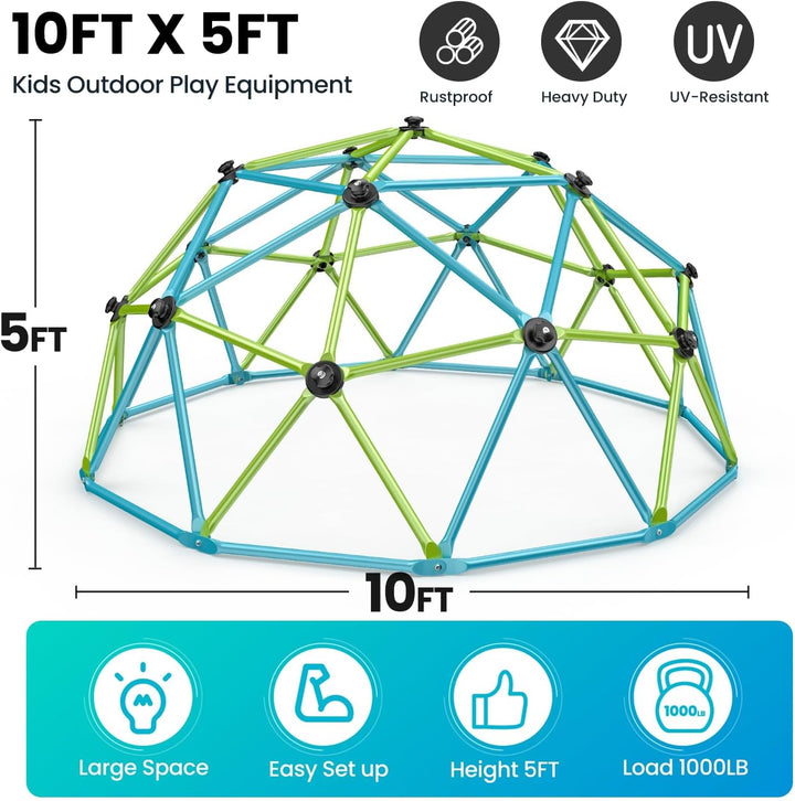 Climbing Dome, 10FT Jungle Gym with Swing for Kids 3 to 10 Outdoor Play Equipment, Supports 800Lbs Toddler Play Set, Anti-Rust & Easy Assembly, Gift for Boys Girls