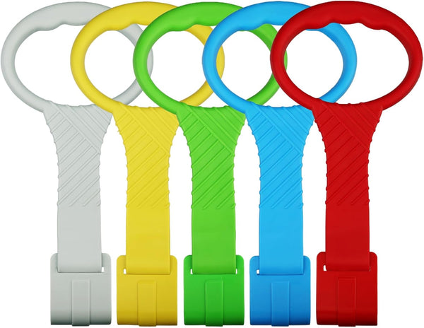 5PCS Baby Pull up Rings - Premium Pull up Handles Standing Walker Tool - Plastic Walking Exercises Assistant Rings for Infants Babies Toddler - Ergonomic Handles - 5 Colors