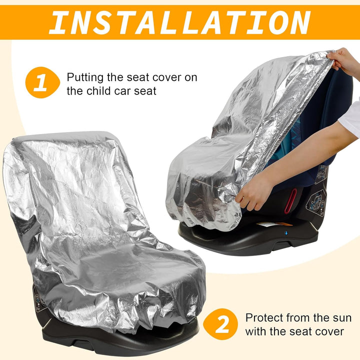 2 Pcs Car Seat Sun Shade Cover Car Seat Cooler Toddler Car Seat Cover Heat Protector Reflective Baby Seat Covers Keep Baby Cool and Child Safety for Travel (Elastic Style,Aluminium Film)