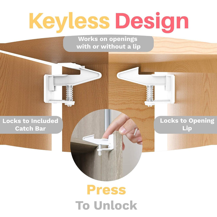 Cabinet Locks Baby Proofing - Child Proof Drawer Locks - Child Safety Cabinet Latches with 3M Adhesive Easy Installation - No Drilling or Extra Screws (8 Pack)