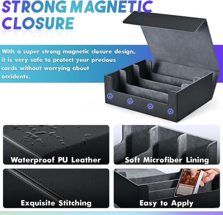 Card Storage Box for Trading Cards, 1800+ PU Leather Commander Card Deck Case, Magnetic Closure Card Holder Fits for Magic Game Cards (Black)