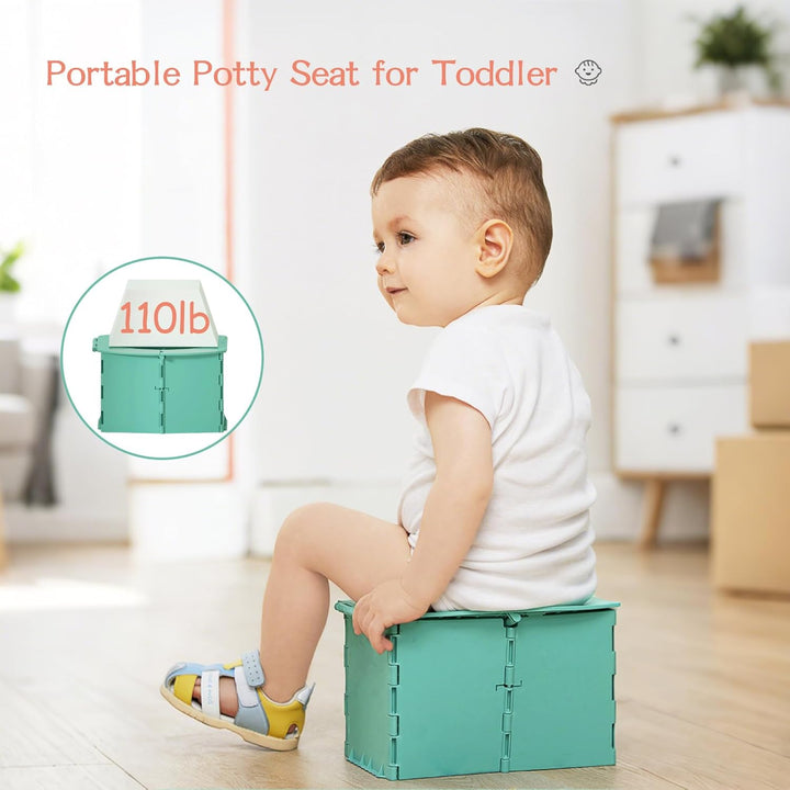 Portable Potty Seat for Toddler Foldable Travel Potty Training Toilet Seat with Cleaning Bags Reusable for Outdoor Camping, Travel, Kids Toddler Travel Potty Seat (Green)