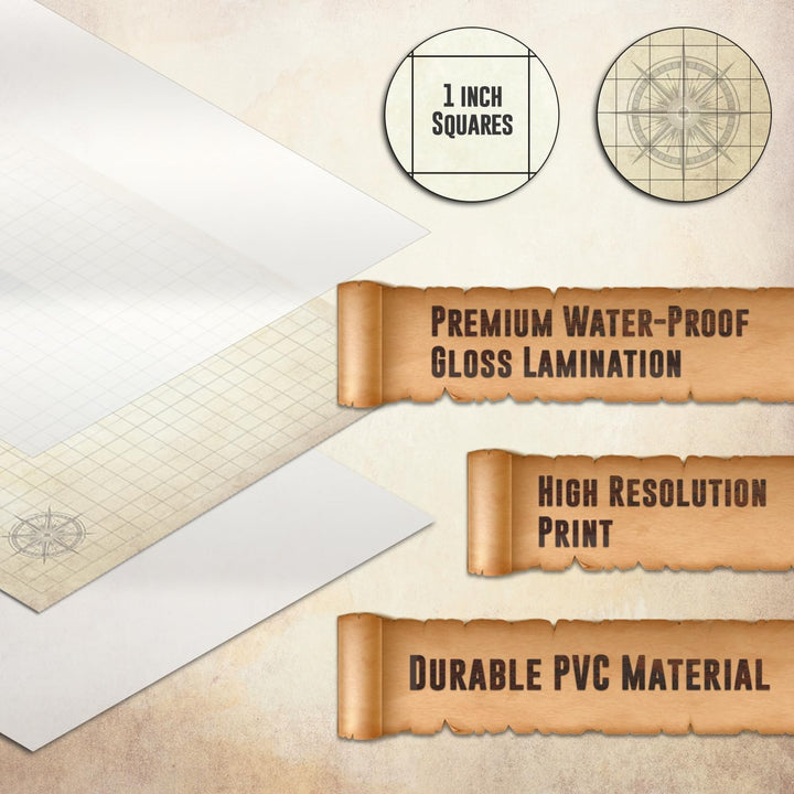 DND Map Starter Kit - 24” X 36", Wet/Dry Erase Battle Terrain Grid - Ultimate Tabletop Gaming Experience with Accessories