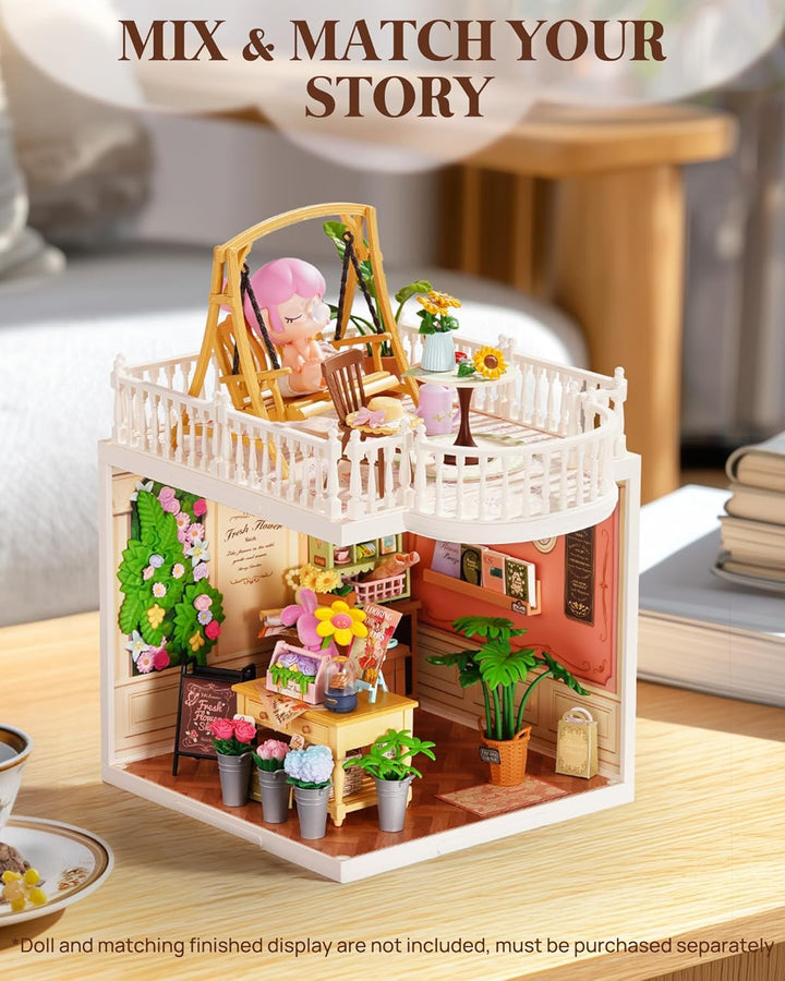 Super Creator Series Accessroies, DIY Mini Flower Garden Scenery Kit, Miniature Dollhouse Castle Building Kit'S Part, Sunny Break Terrace Gift for Kids Adults Women