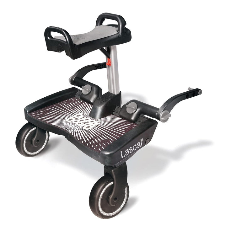 Buggyboard Maxi+ Universal Stroller Board with Gray Folding Seat, Fits 90% of Strollers Including Uppababy, Baby Jogger, Bugaboo, No Need for a Double Stroller, Max Weight 66 Lbs.
