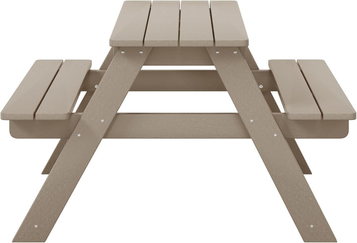Malibu Outdoor Patio Kids HDPE Plastic Picnic Bench Table, Weathered Wood