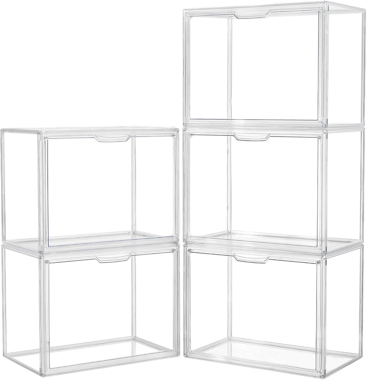 Clear Acrylic Display Case, Stackable Plastic Storage Bins with Magnetic Attraction Lid, Showcase for Cosmetic, Large Figures Collectibles, X-Large