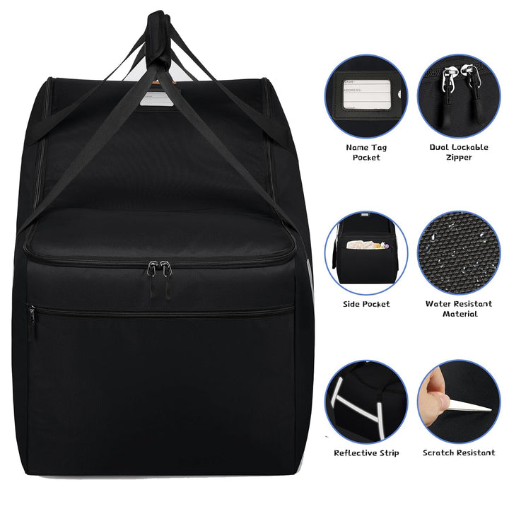 Infant Car Seat Travel Bag for Airplane Compatible with All Nuna Pipa Car Seat and Base,Chicco Keyfit 30 and Base, Padded Car Seat Bags for Air Travel,Car Seat Gate Check Bag with Side Pocket, Black