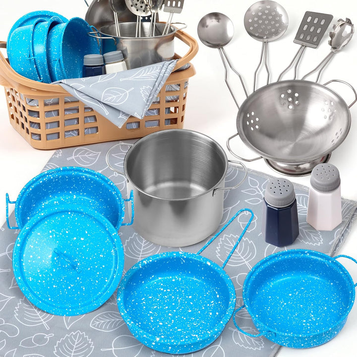 Kids Play Kitchen Toy Accessories Set Toddler Cooking Playset Colorful Stainless Steel Pots and Pans Birthday Gifts for 3+ Girls Boys (New Green)