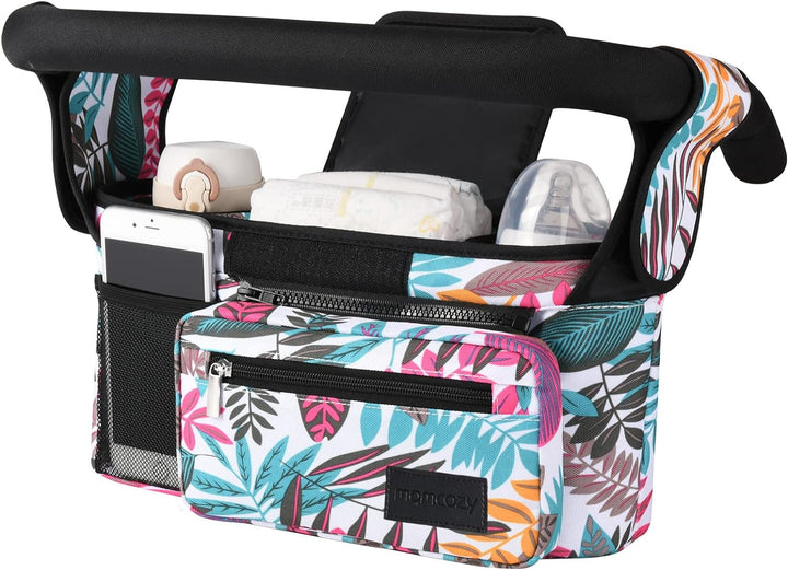 Universal Stroller Organizer with Insulated Cup Holder Detachable Phone Bag & Shoulder Strap, Fits for Stroller like Uppababy, Baby Jogger, Britax, BOB, Umbrella and Pet Stroller