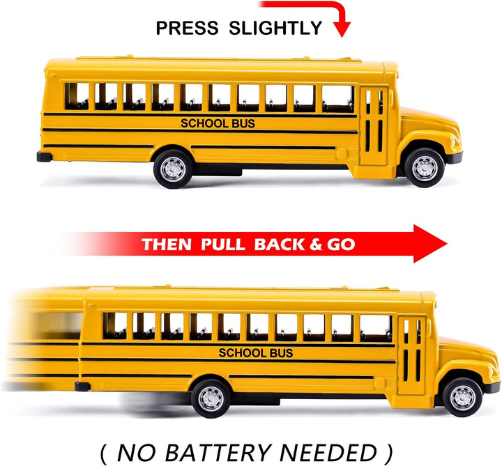 3 Pack Pull Back School Bus Playset, Die-Cast Metal Toy Vehicles with Bright Yellow for Boys Girls Kids Toddlers