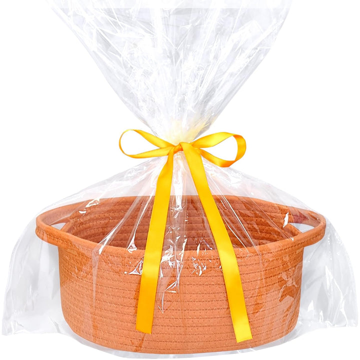 Small Basket with Gift Bags and Ribbons, Empty Gift Baskets, Decorative Boho Rope Woven Nursery Storage Organizer Toy Baskets with Handle for Baby Showers, 12"X 8" X 5"