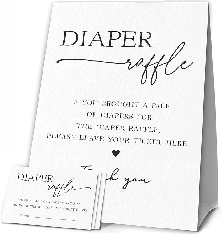 Baby Shower Games, 1 Diaper Raffle Standing Sign with 50 Diaper Raffle Tickets,Blue Theme Babyshower Party Decorations and Supplies for Boys or Girls(Lblk-C02)