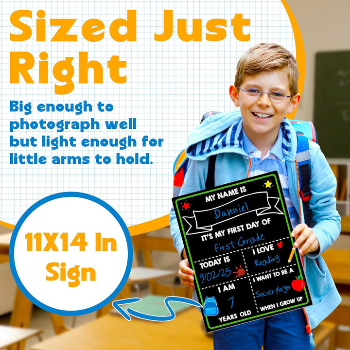 First Day of School Chalkboard, Reusable Back to School Sign, 14 X 11 in Beautiful Double Sized First Day of School Board, Paper Preschool Signs for Kids