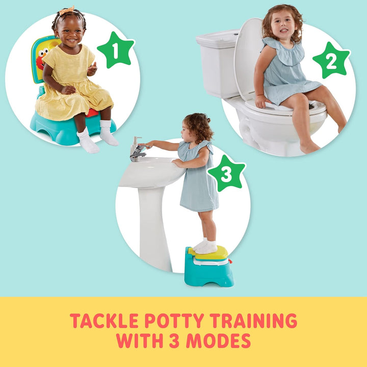 Elmo Hooray 3-In-1 Potty Training Toilet Seat and Step Stool, Easy to Clean Design with Flush Handle and Sounds, Portable and Great for Travel, Perfect for Toddler Boys and Girls 1-3