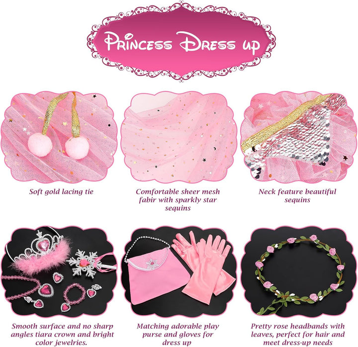 Princess Cape Set,12Pcs Princess Dress up Clothes for Little Girl, Princess Dresses for Girl 3-8 Years Birthday Gift