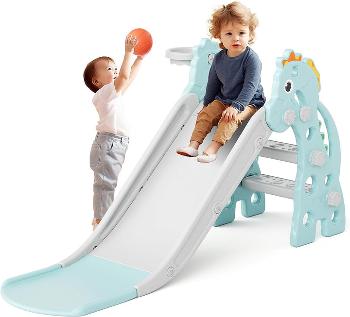Toddler Slide for Indoor & Outdoor Play with Basketball Hoop, Anti-Slip Steps, 46.8In Baby Climber (Pink)