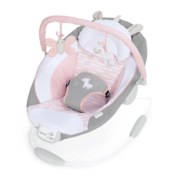 Soothing Baby Bouncer Infant Seat with Vibrations, -Toy Bar & Sounds, 0-6 Months up to 20 Lbs (Pink Flora the Unicorn)