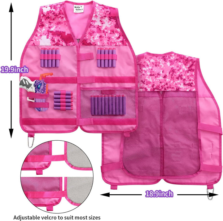 Girls Tactical Vest Kit with Blaster - Kids Pink Tactical Vest Compatible with Nerf Rebelle N-Strike Purple Darts Googles for Girl