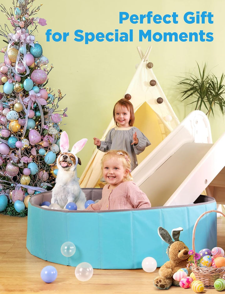 Large Ball Pit for Toddlers - 44In Baby Ball Pool with Playmat, Hold over 1000 Balls, Foldable Play Pit for Kids Dogs Indoor and Outdoor Games, Party Toys Gifts, Balls Not Include (Blue)