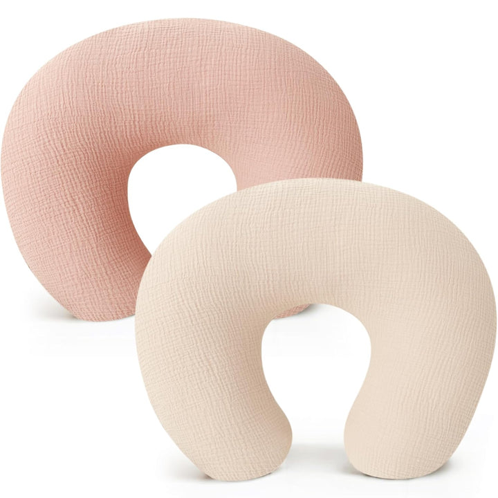 2-Pack Muslin Nursing Pillow Covers, Soft & Adorable Nursing Covers for Breastfeeding Pillows, Slipcovers for Newborn Boys & Girls(Pink, Floral)