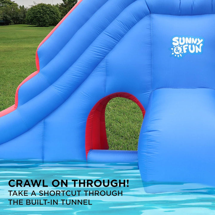 Deluxe Inflatable Water Slide Park & Splash Pool with Tunnel - Heavy-Duty for Outdoor Fun - Climbing Wall - Easy to Set up & Inflate with Included Air Pump & Carrying Case