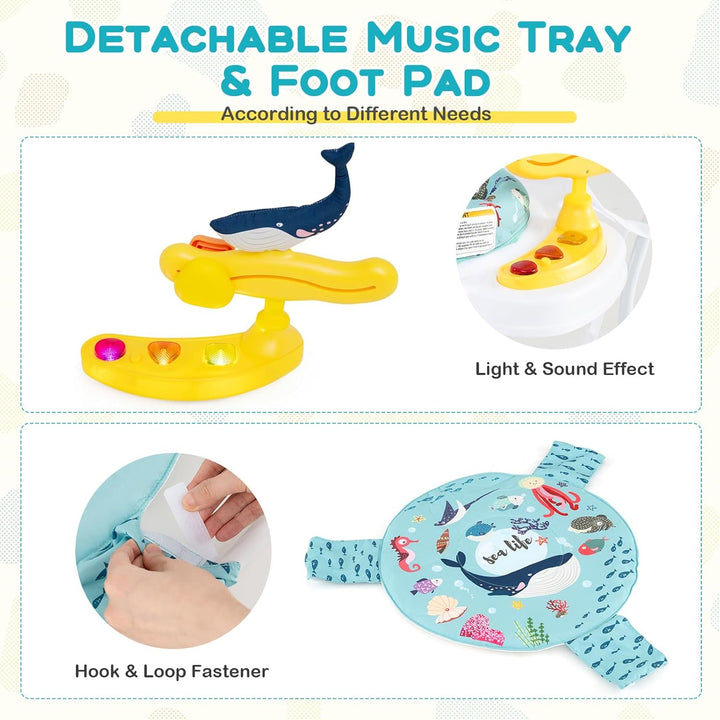 Baby Jumpers and Bouncers, Infant Activity Center with Music Lights Sounds, 360° Rotating Seat and 3 Adjustable Heights, Baby Play and Learning Center for 6-12 Months