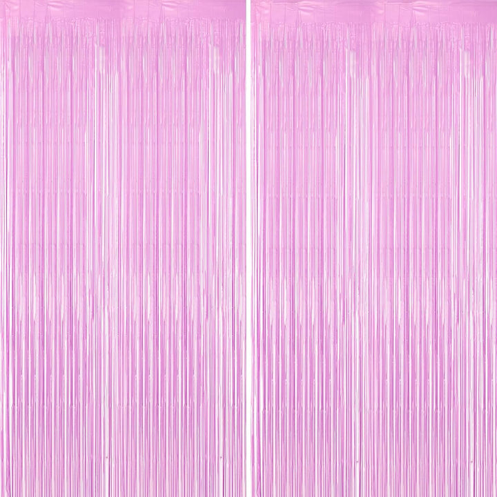 2 Pack Laser Pink Tinsel Foil Fringe Curtains, Mothers Day Pink Decorations, Metallic Tinsel Party Streamers Backdrop for Birthday Bachelorette Graduation Wedding Party Decorations