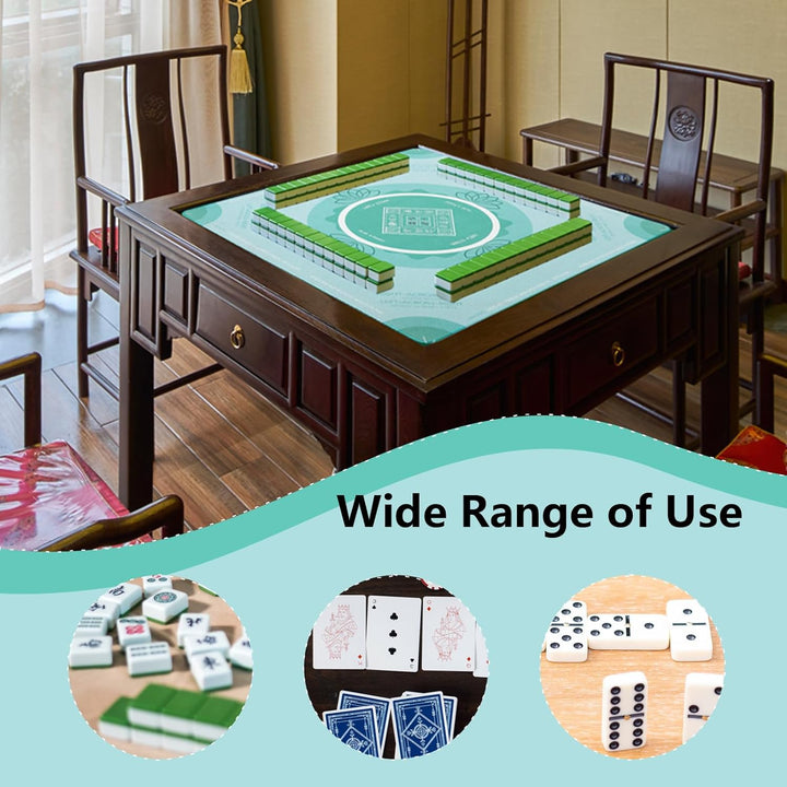 Anti Slip Mahjong Mat with Rules, Noise Reduction American Mahjong Table Mat & Cover for Poker, Card, Board & Tile Games, 31.5 in X 31.5 Inch (Green)