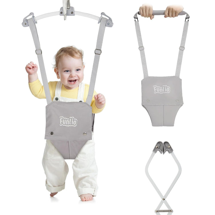 Baby Door Jumper for 6-24 Months (With Door Clamp), Baby Jumper Doorway with Strong Spring & Adjustable Strap, Portable Infant Baby Bouncer, Bearing 40 Lbs, CPC & CE Certified - Gray