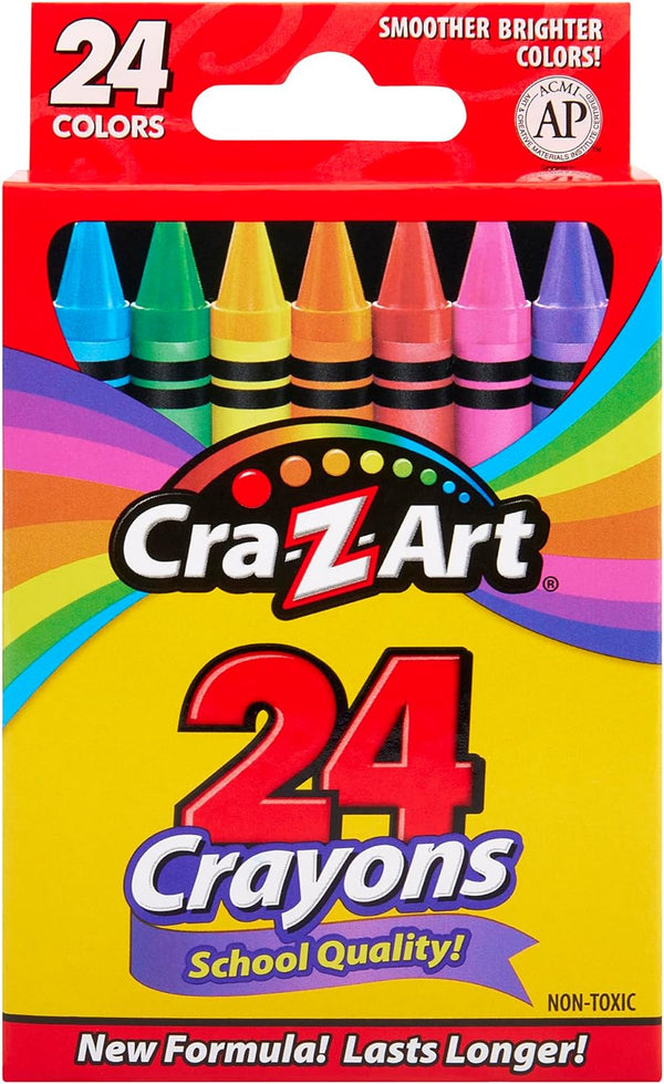 24Ct Crayons Pack, Perfect Back to School Essential, Art Supplies for Coloring Fun, Ages 3 and Up