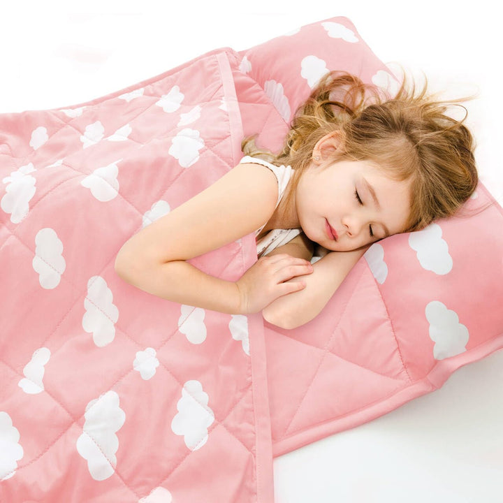 Toddler Nap Mat with Pillow and Blanket, Cot Nap Mats for Daycare Preschool Kindergarten, Lightweight Portable Travel Sleeping Bag for Kids, Super Soft & Cozy, Navy Cloud, 50" X 21"