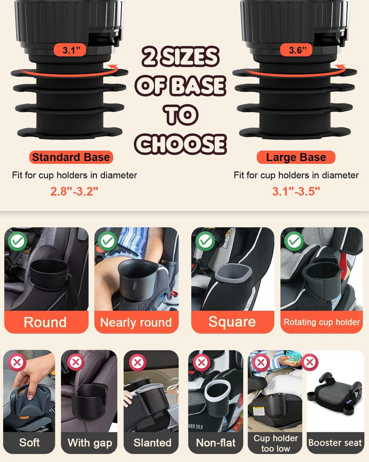Car Seat Tray for Kids Toddler Travel with Soft Rubber Base, Rotatable and Removable Cup Holder Snack Tray for Food Color and Play for Family Road Trip Essentials (1, Standard Base)