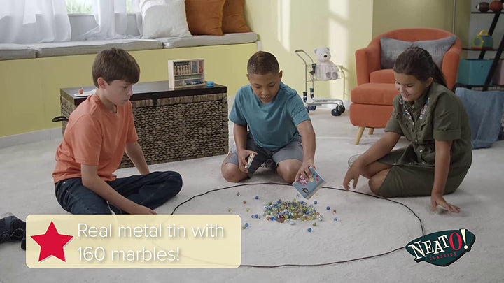 Neato! Classics 160 Marbles in a Tin Box by  - Retro Nostalgia Glass Shooter, Marble Games Are Timeless Play for Kids - Boys & Girls