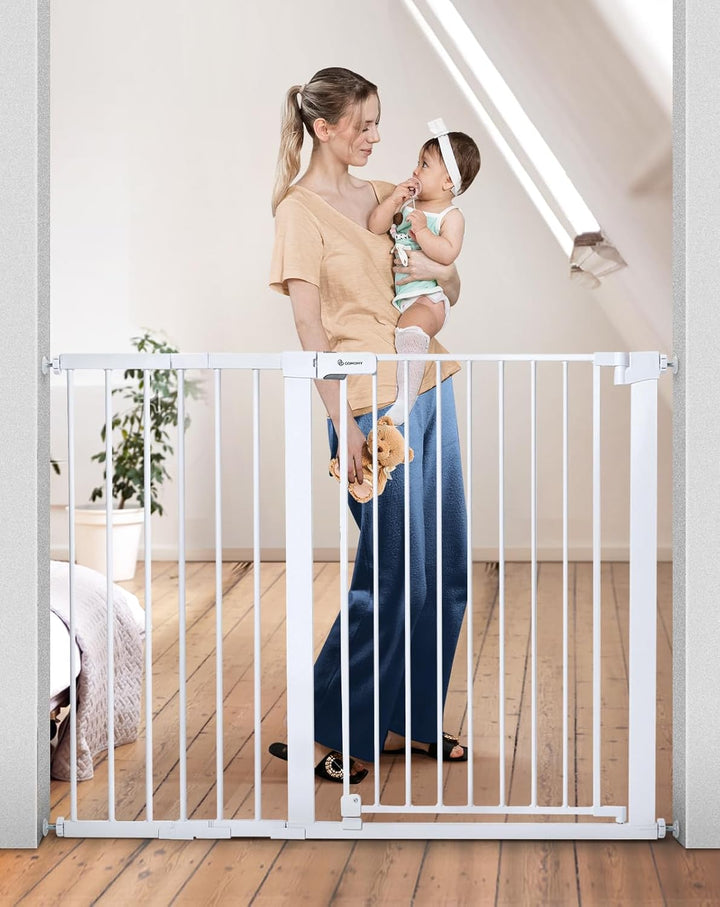 36" Extra Tall Baby Gate for Stairs and Doorways - Fits 29.5" to 48.8" Wide Openings, Auto Close Extra Wide Dog Gate for House, Pressure Mounted Easy Walk through Pet with Door, Black