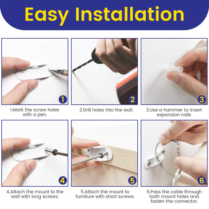 10 Pack Furniture Anchors for Baby Proofing, anti Tip Furniture Wall Anchors, Secure 400 Pounds Cabinet, Bookcase, Dresser to Wall, Earthquake Furniture Straps for Child Safety