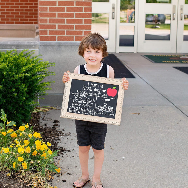 Bloom Owl First Day of School Chalkboard Sign - 11.5"X15" Reusable Back to School Photo Prop with Wooden Ruler Frame for Preschool, Kindergarten, and Beyond