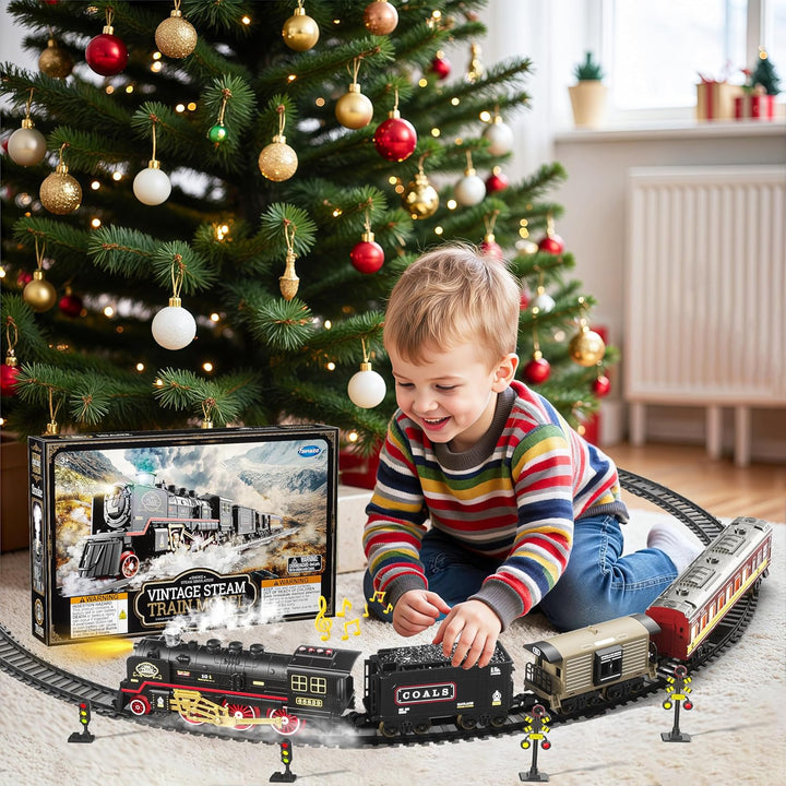 Electric Train Toy with Smokes,Lights and Sound,Train Set for under Christmas Tree, Locomotive Train Model with Track, for 3 4 5 6 7+ Years Old Toddler Boys and Girls Birthday