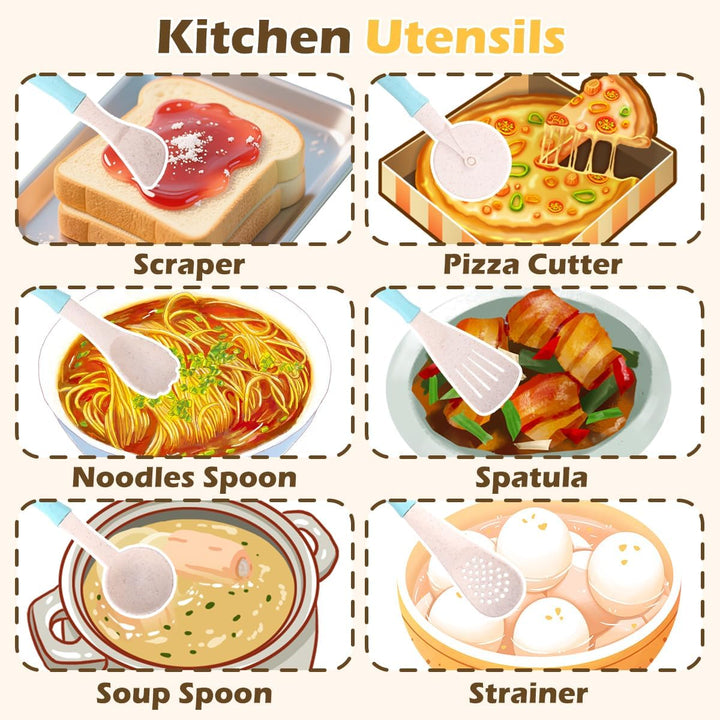 Play Kitchen Accessories, Pretend Play Kids Kitchen Playset Toys with Cookware Pots and Pans, Cooking Utensils, Afternoon Tea Toy Play Sets, Toys Gift for 3 4 5 Years Old Toddlers Girls Boys