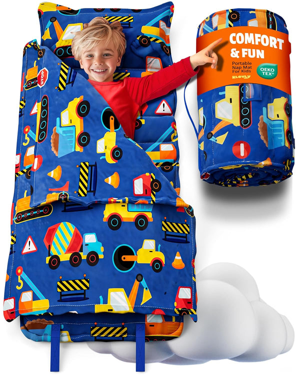 Nap Mats for Preschool Ages 3-5 | Soft & Non-Toxic Fabric | Nap Mat for Toddlers | Toddler Nap Mats for Daycare | Kindergarten | Construction Theme