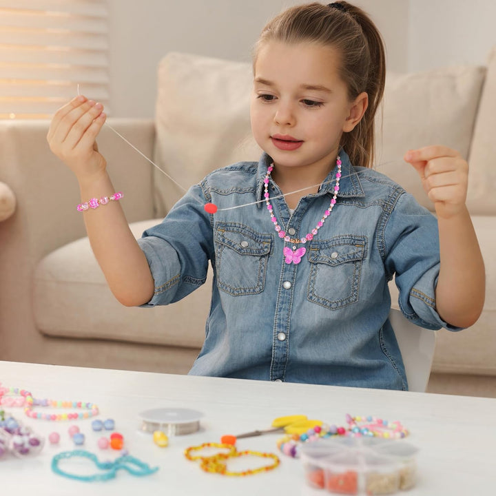 3 Sets Princess Jewelry for Little Girls, Handmade Butterfly Kids Jewelry Set, Stretch Necklace Bracelets, Perfect for Dress Up, Birthday Parties, and Costume Play