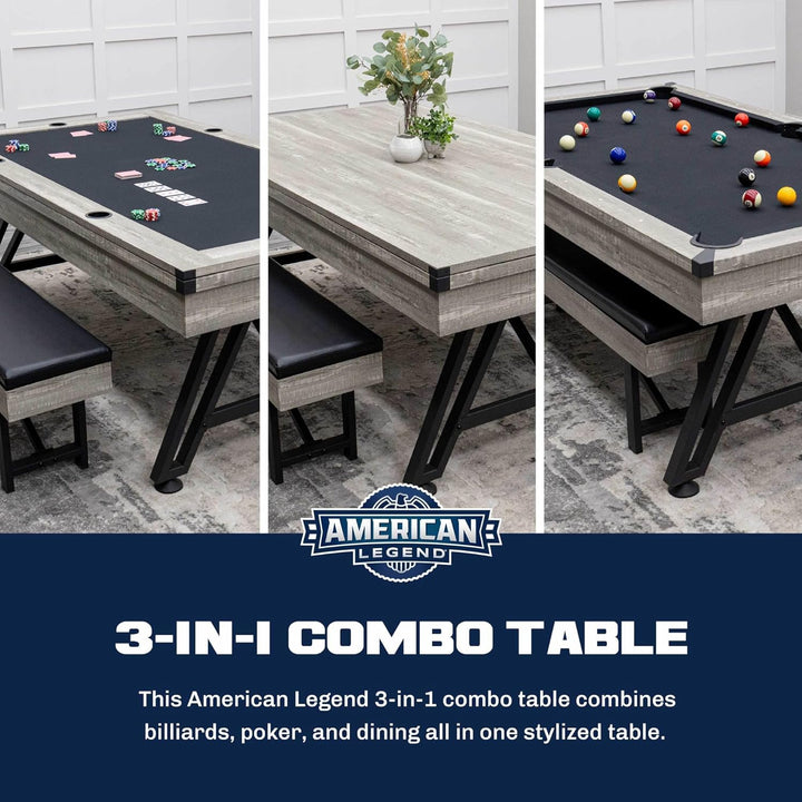 3-In-1 Pool + Poker Dining Table - Instant Transformation - Premium Black Felt - XL Flip Top Bench Storage - Modern Design