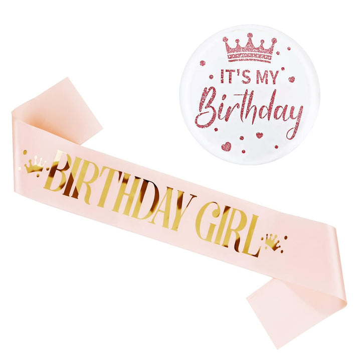 Birthday Girl Decorations - Set Includes Girl Sash & Its My Birthday Badge for Kids Parties
