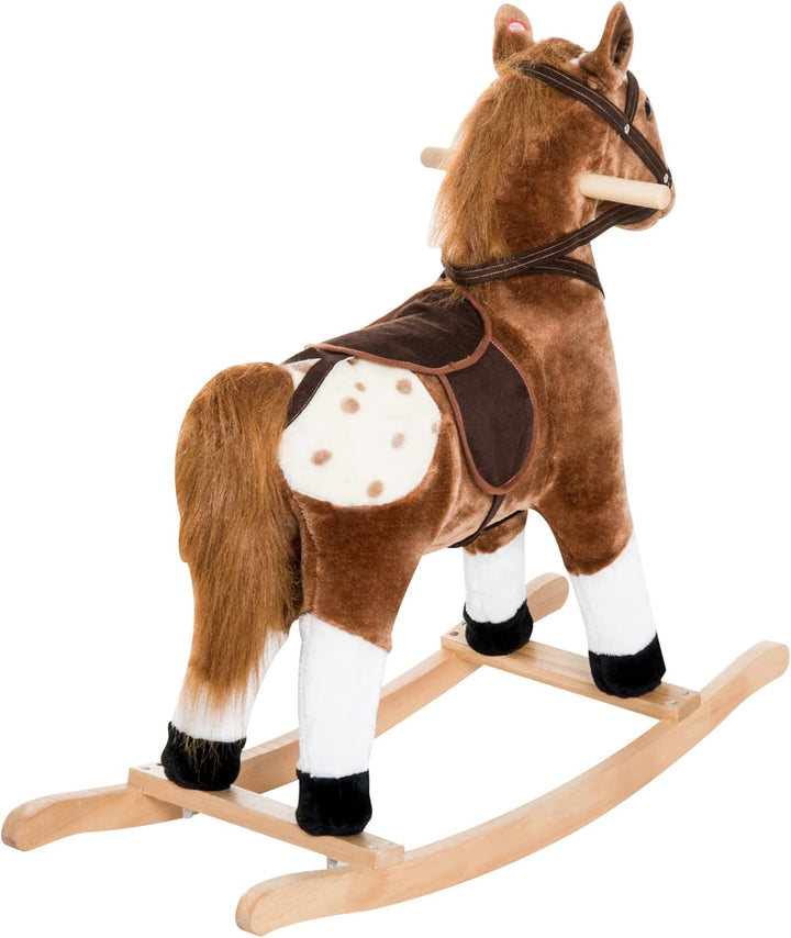 Kids Rocking Horse Plush Ride on Toy Toddler Rocker for Boys Girls Gifts with Realistic Sounds, Brown
