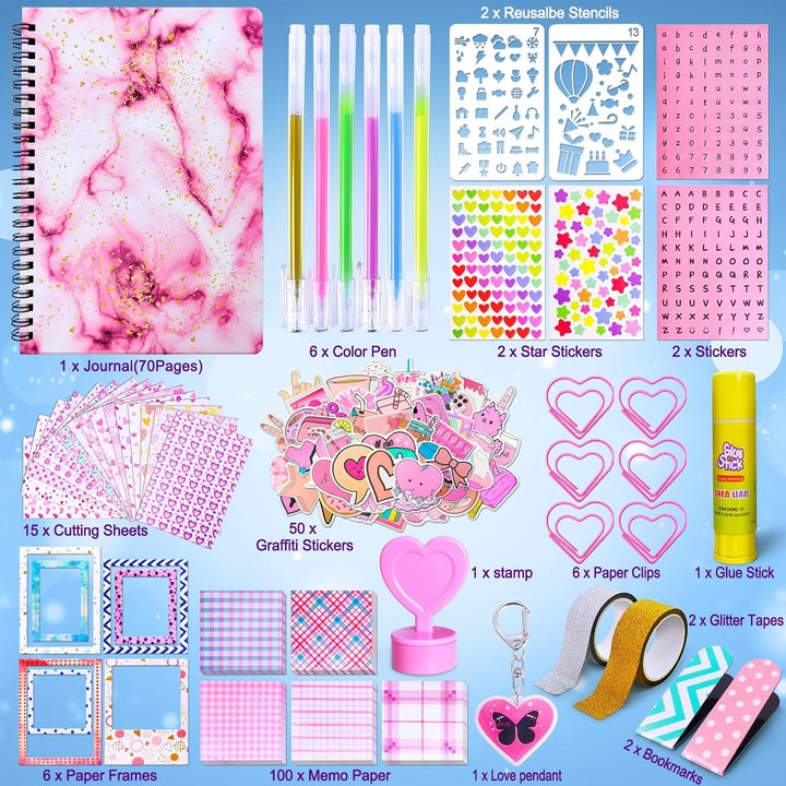 DIY Journal Kit for Girls, Scrapbook & Diary Supplies Set, Girls Diary Christmas Birthday Gifts for 8 9 10 11 12 13 14 Year
